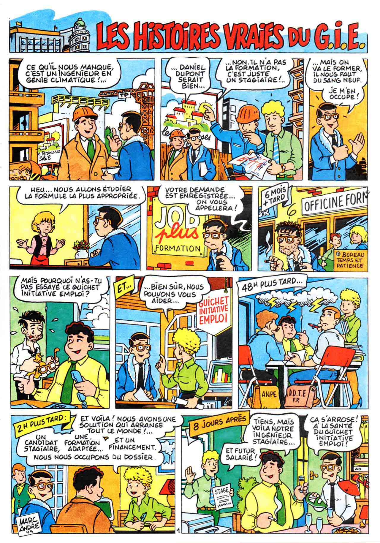 Les Histoires vraies du GIE bande dessinée dans le numéro 43 de la la revue ACTIONS (février 1996) - CCI Limoges et Haute-Vienne