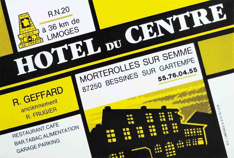Carte Hôtel du centre à Morterolles-sur-Semme 1988 Logis de France