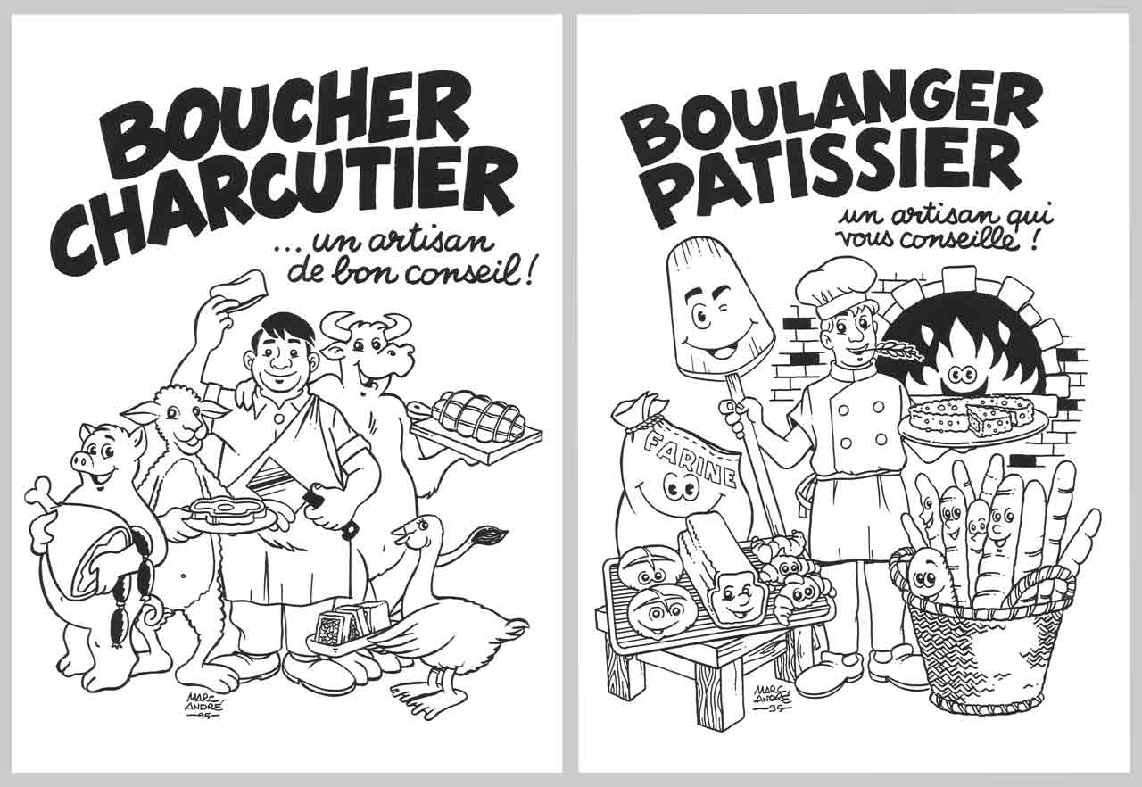 Deux illustrations réalisées pour des "pochons" en 1995 par Marc-André