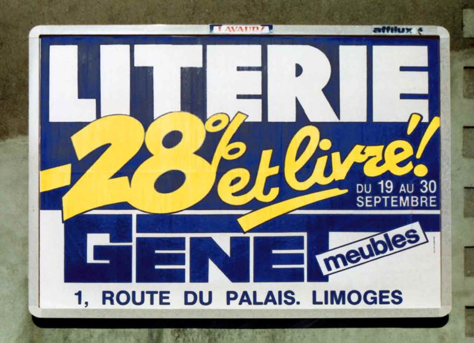 1989-09_Affiche-4x3-28pourcentet livré-Meubles-Genet-Agence-Scandere Marc-André
