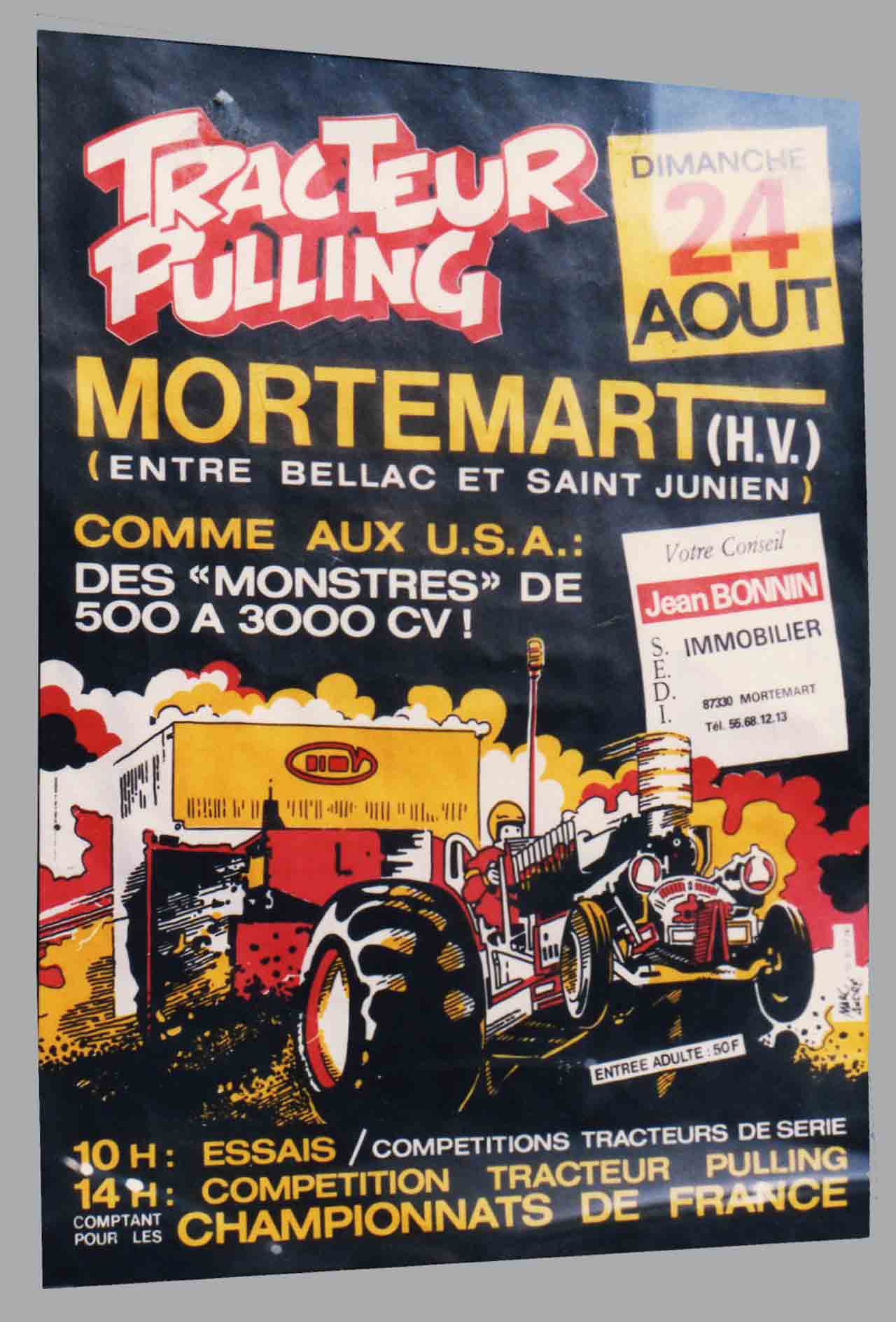 affiche 60x40 Tracteur Pulling Mortemart 1986 Marc-André
