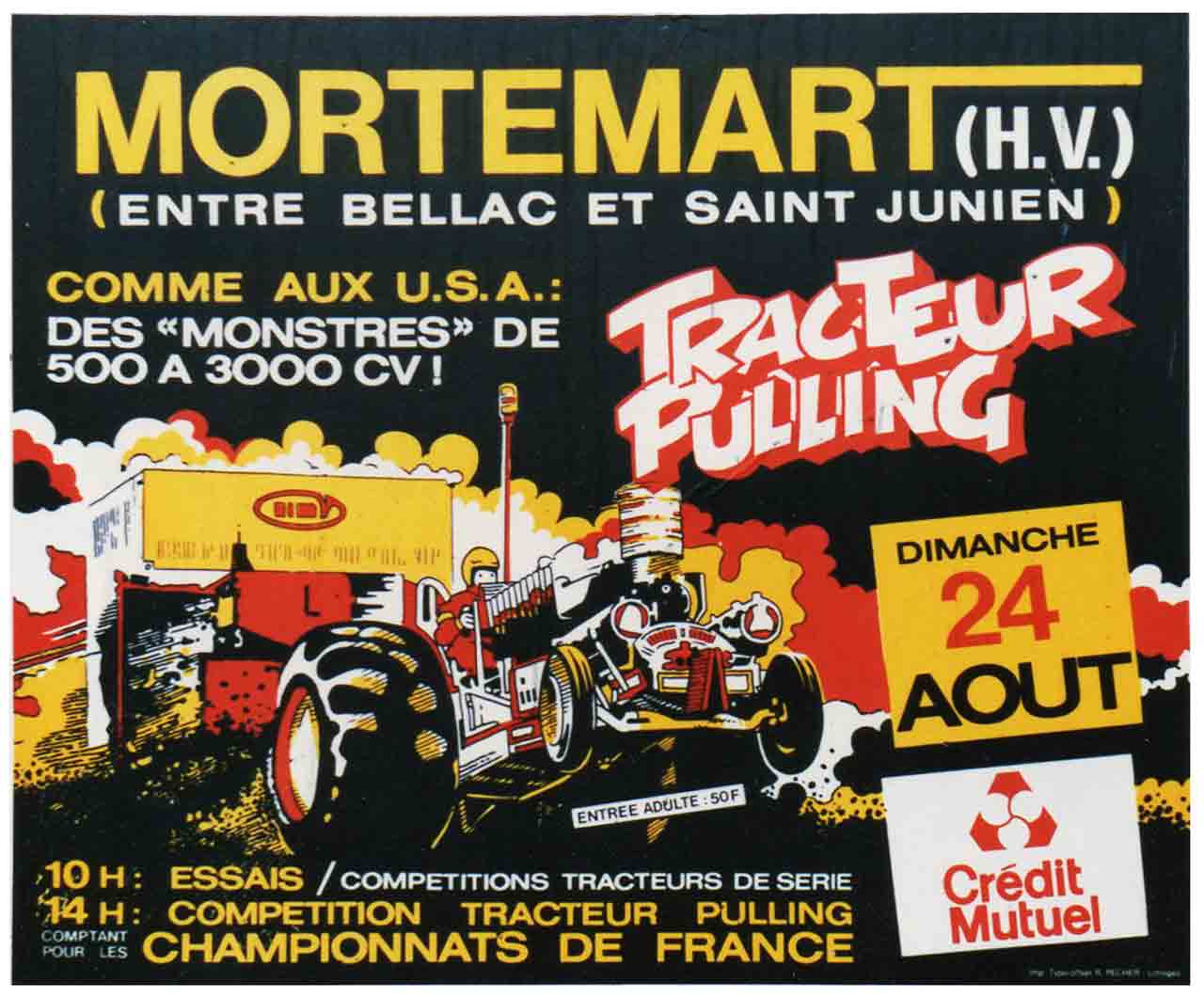affiche cul de bus Tracteur Pulling Mortemart 1986 Marc-André