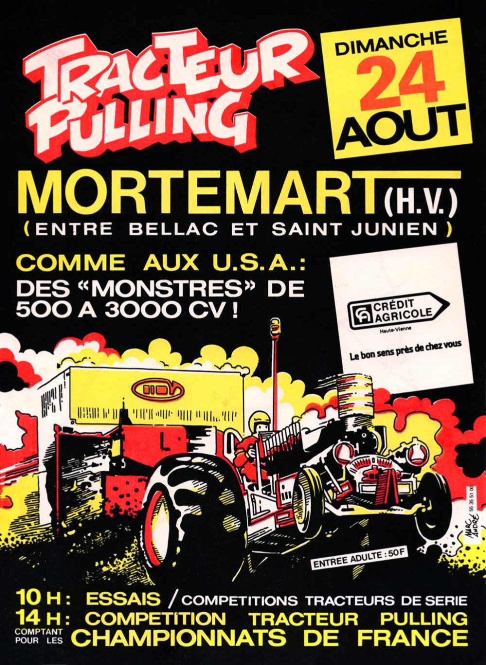 Tracteur Pulling Mortemart flyer et affiche 1986 Marc-André