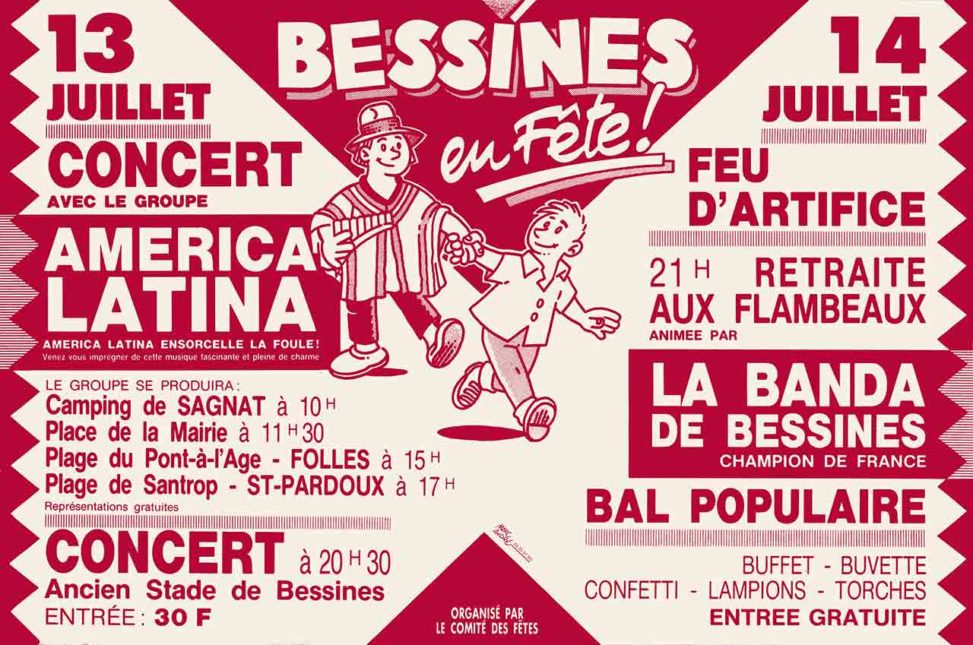 Bessines en fête affiche de Marc-André 13 et 14 juillet 1991 Comité des fêtes