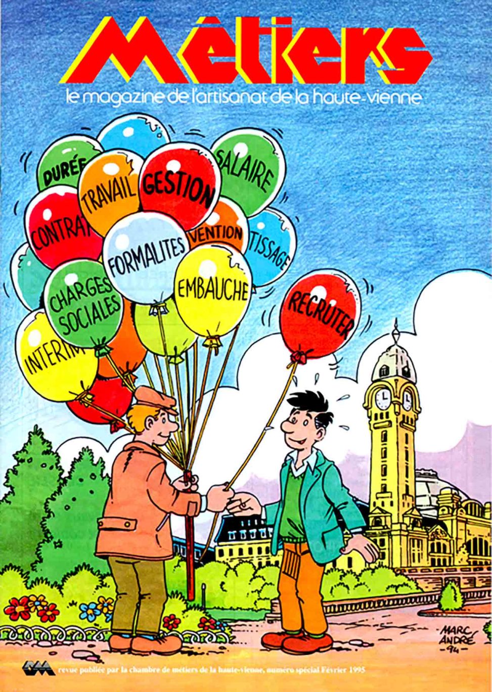 Couverture de la revue MÉTIERS de la Chambre des Métiers de la Haute-Vienne en 1995 Marc-André BD Illustration Graphisme Limoges
