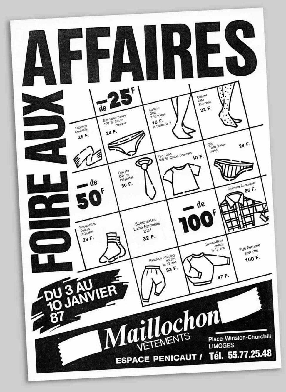 Flyer Foire aux affaires vêtements maillochon Limoges 1987 Marc-André