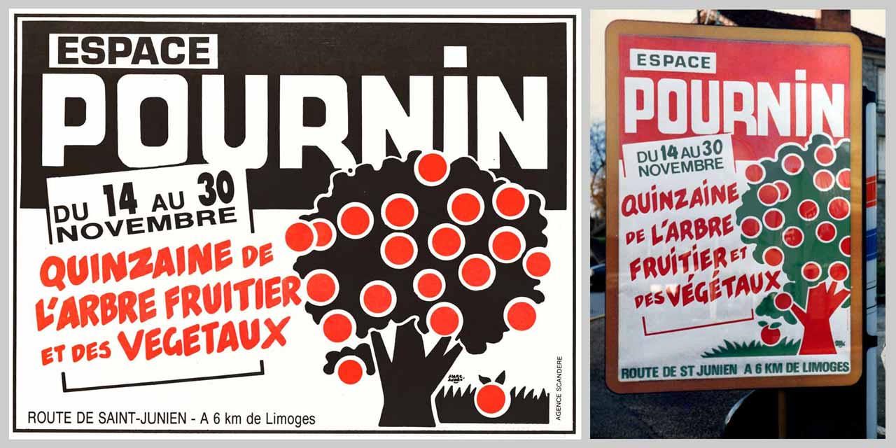 Pournin-Quinzaine-arbre-fruitier-demi-page-presse-dans-Info-Magazine-152 et affiche pour panneaux municipaux-1986 Marc-André Limoges