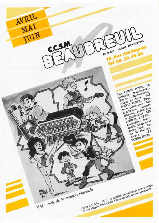 Programme CCSM Jean Moulin Beaubreuil avril mai juin 1987 Marc-André