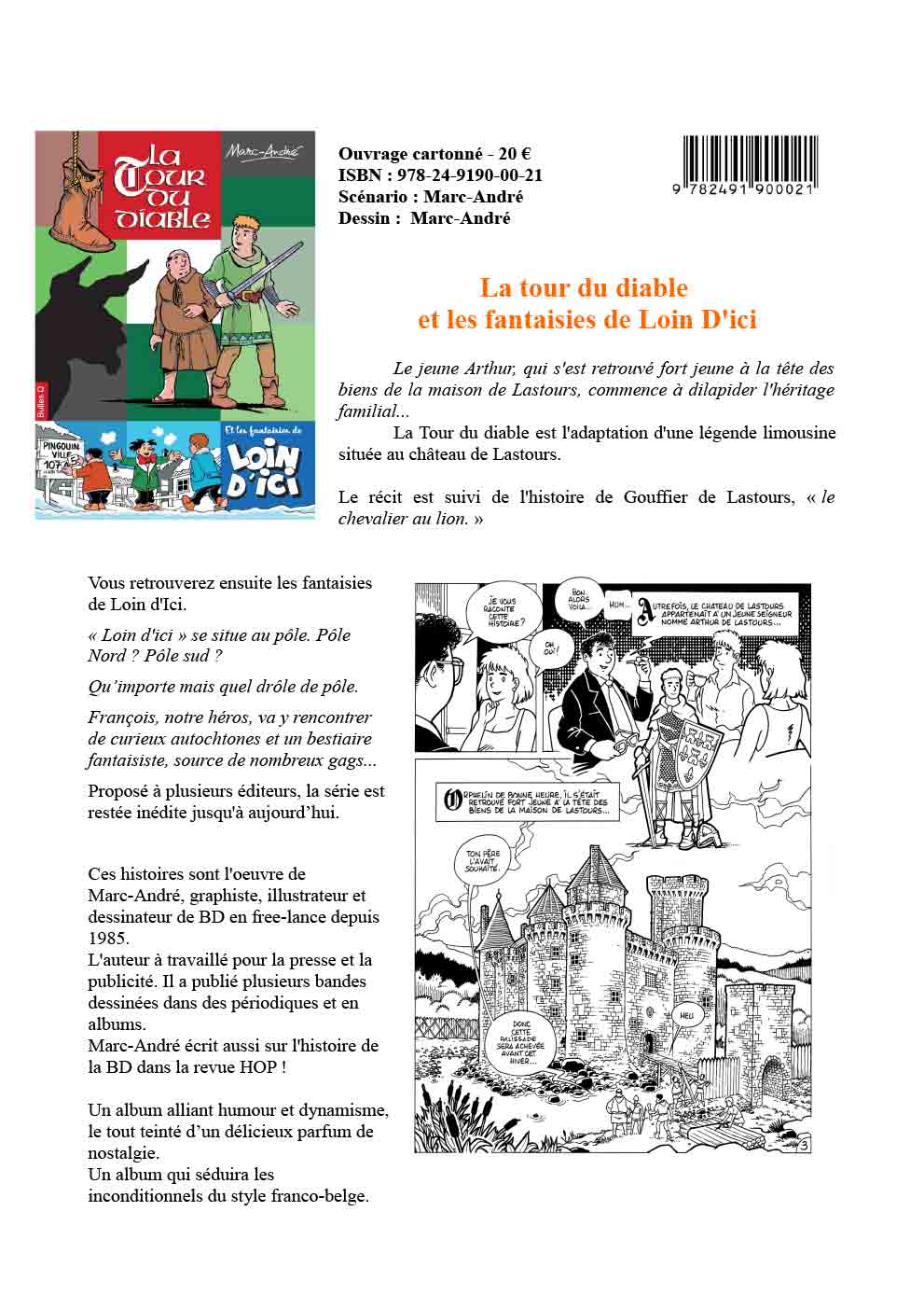 La Tour du diable et les fantaisies de Loin d'Ici Fiche promotion album Bulles O 2021 Marc-André BD Illustration Graphisme Limoges
