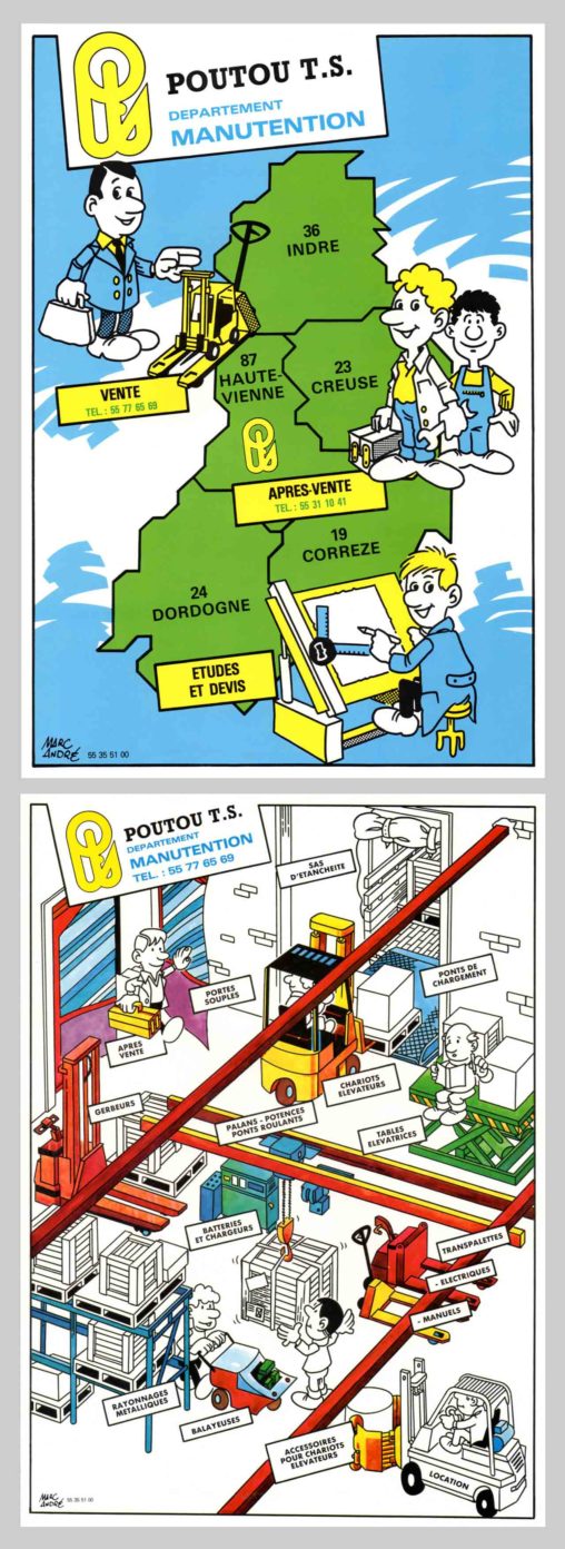 Poutou Transmission Service Illustrations pour classeurs Marc-André BD Illustration Graphisme Limoges 1986-87