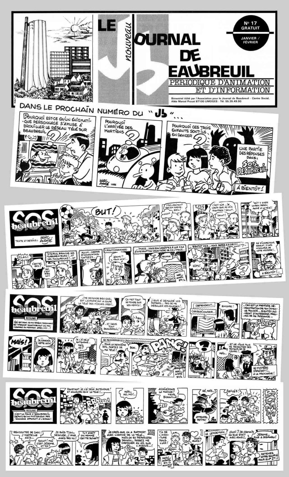 SOS Beaubreuil dans Le Nouveau Journal de Beaubreuil 1986-1987 original Marc-André BD Illustration Graphisme Limoges