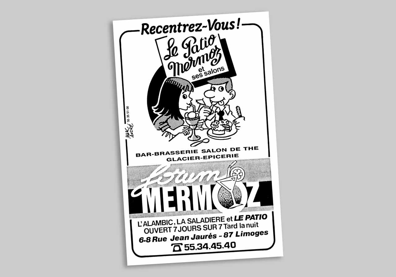 Le Patio Mermoz restaurant Tracts publicitaires et annonces presse Marc-André BD Illustration Graphisme Limoges