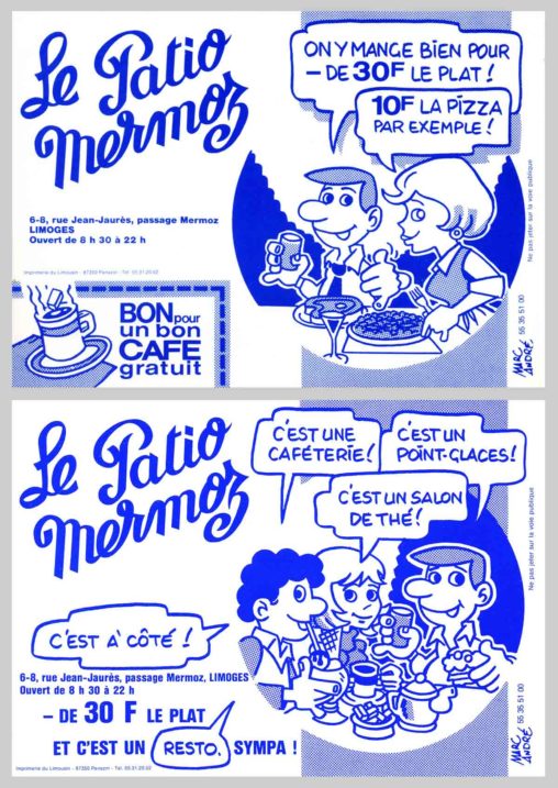 Le Patio Mermoz restaurant Tracts publicitaires et annonces presse Marc-André BD Illustration Graphisme Limoges