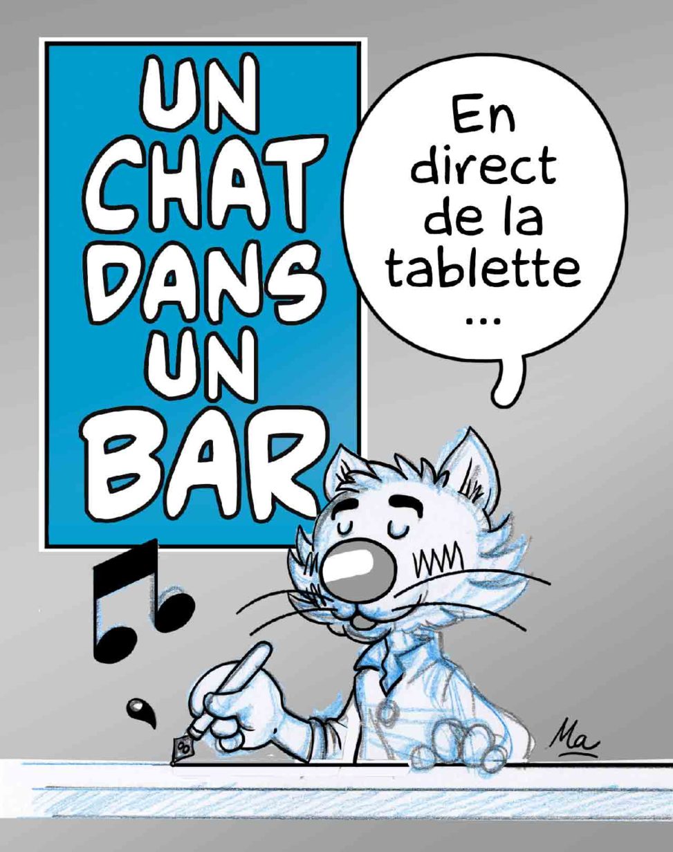Un chat dans un bar encrage d'une case Marc-André BD Illustration Graphisme Limoges