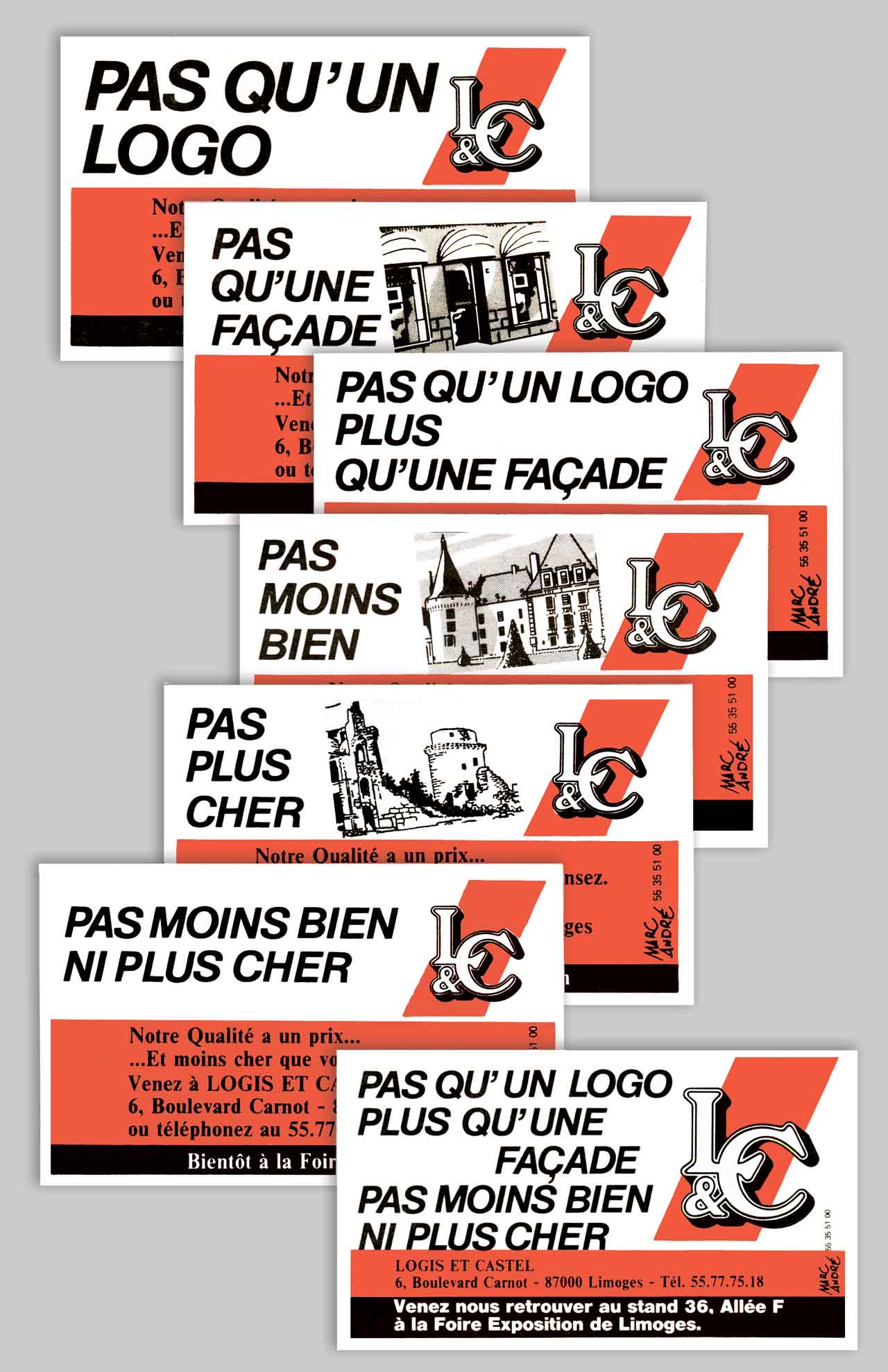 Annonces-presse Campagne maisons Logis & Castel. 1987 Marc-André BD Illustration Graphisme Limoges