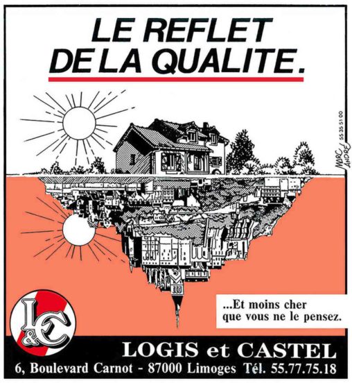 Annonce-presse Le reflet de la qualité avec le Mont Saint-Michel - 1988 Logis & Castel. Marc-André BD Illustration Graphisme Limoges