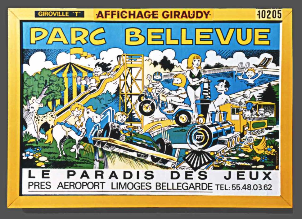 Affiche 3 couleurs pour le Parc Bellevue Bellegarde 1986 - 2M Publicité - Marc-André BD Illustration Graphisme Limoges