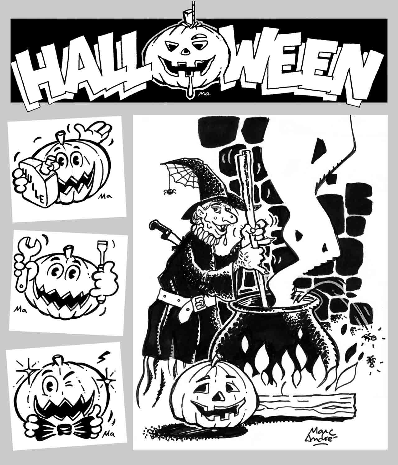 Illustrations Halloween 2007 et 2008 dans Info magazine - Marc-André BD Illustration Graphisme Limoges