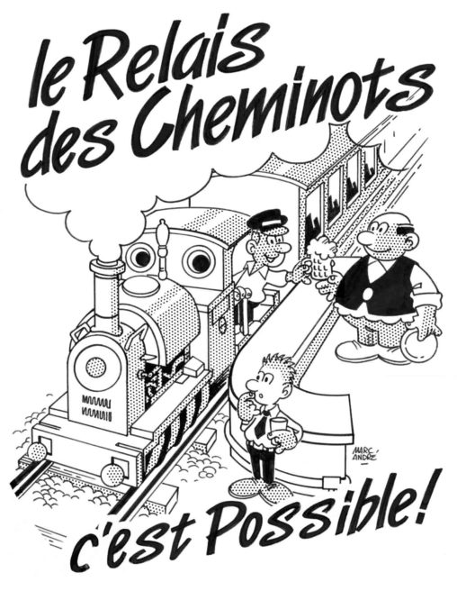 Le Relais des Cheminots sérigraphie pour tee-shirt - Multi pub 1988 - Marc-André BD Illustration Graphisme Limoges