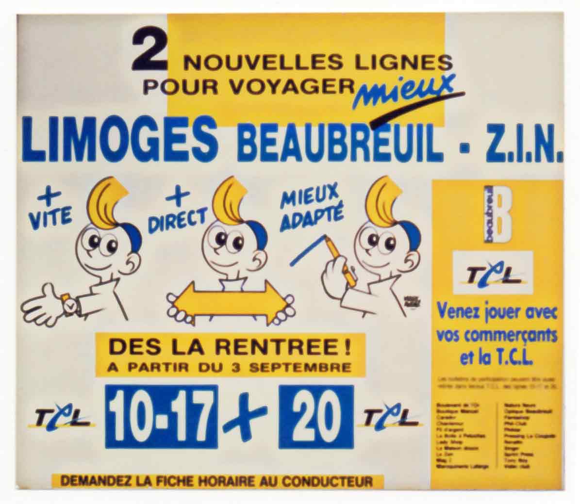 Cul de bus Deux nouvelles lignes pour mieux voyager - TCL 1990 - Marc-André BD Illustration Graphisme Limoges 