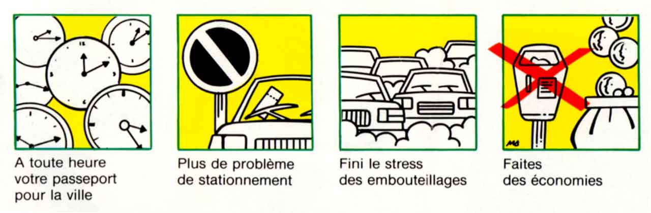 Vignettes du Flyer Isle-Limoges en bus à toute heure - TCL - RDTHV 1990 - Marc-André BD Illustration Graphisme Limoges 