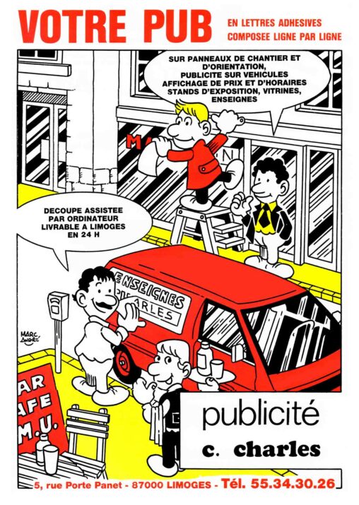 Illustrationsrecto du Flyer Charles-Enseignes en 1986 - Marc-André BD Illustration Graphisme Limoges