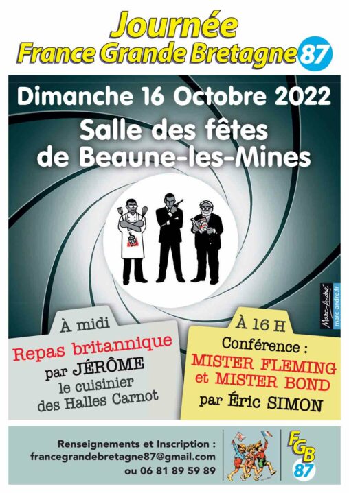 France Grande Bretagne 87 - James Bond et Ian Fleming - Repas britannique et conférence d'Éric Simon - octobre 2022 - Marc-André BD Illustration Graphisme Limoges
