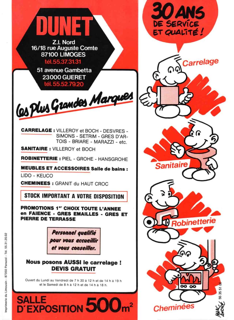 Flyer Carrelages Dunet 1987 - Marc-André BD Illustration Graphisme Limoges