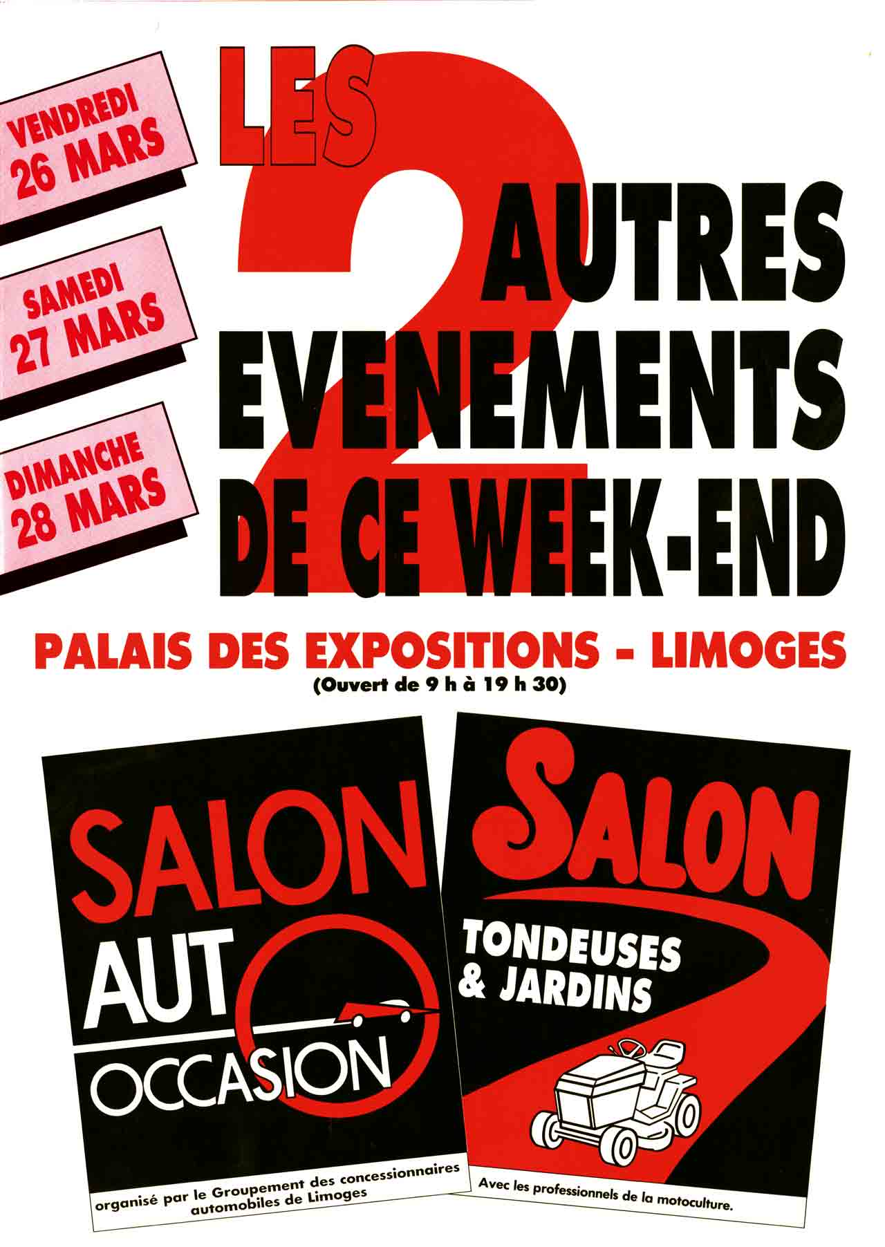 Recto Flyer dépliant Salon Auto Occasion, Scandere - 1992. Marc-André - BD Illustration Graphisme - Limoges.