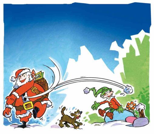 Illustration de Noël pour page de pub dans Info Magazine début années 2000 - Marc-André BD Illustration Graphisme - Limoges