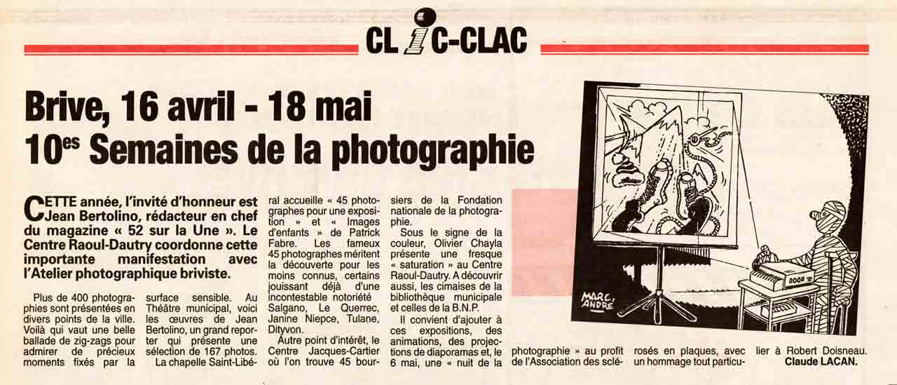 Illustration humoristique pour un article dans Info Magazine en 1994. Dixièmes semaines de la photographie à Brive - Marc-André BD Illustration Graphisme Limoges
