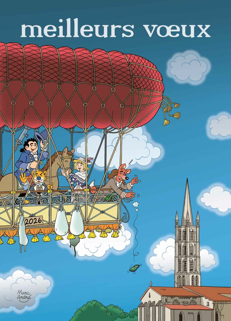 Carte de vœux Ascension de Testu-Brissy à Limoges en 1786 - 2026 - Marc-André BD Illustration Graphisme Limoges